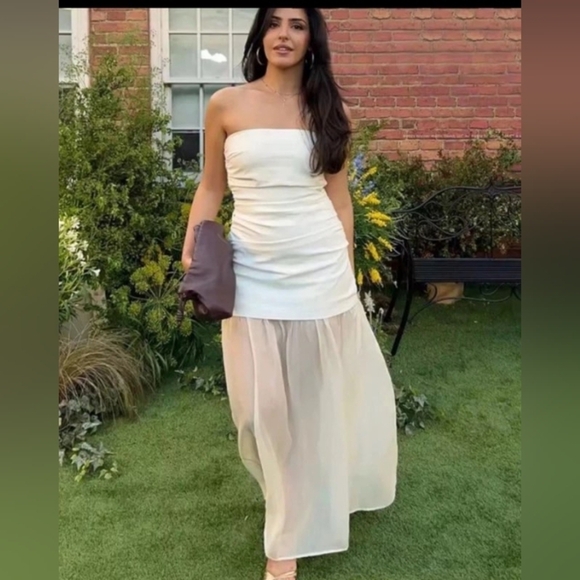 Zara Combination Strapless Midi Dress - Picture 3 of 10